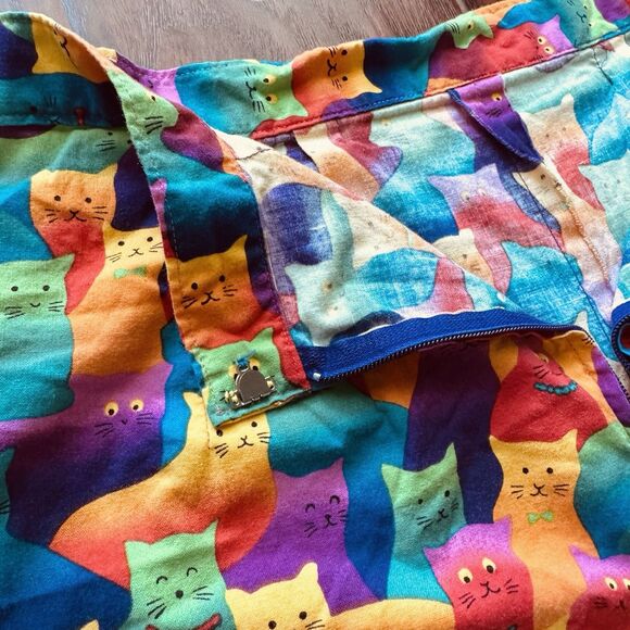 Handmade Rainbow Cat Print Womens Jorts Colorful Festival Pride Waist 29” Size 6 - Picture 8 of 16